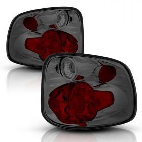 AmeriLite for 1997-2000 Ford F150 Flare Side Smoke Euro Replacement Brake Tail Lights Set - Passenger and Driver Side