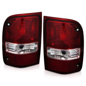 AmeriLite for 2001-2011 Ford Ranger Pickup Factory Style Dark Red Replacement Tail Light Assembly Set - Passenger and Driver Side