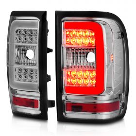 AmeriLite for 2001-2011 Ford Ranger C-Type LED Tube Crystal Chrome Replacement Brake Tail Lights - Passenger and Driver Side
