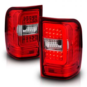 AmeriLite for 2001-2011 Ford Ranger C-Type LED Tube Ruby Red Replacement Brake Tail Lights - Passenger and Driver Side