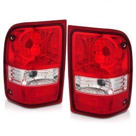 AmeriLite for 2001-2011 Ford Ranger Pickup Factory Style Crystal Red Replacement Tail Light Assembly Set - Passenger and Driver Side