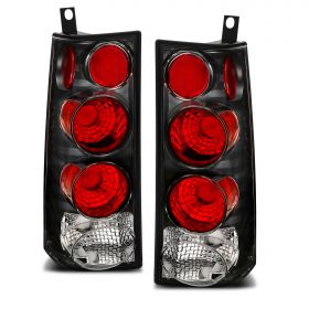 AmeriLite for 2003-2019 Chevy Express / GMC Savana Van Black Euro Taillights Assembly w/Brake Lamps Replacement Set - Passenger and Driver Side