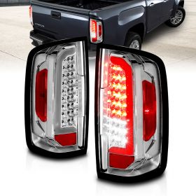 AmeriLite for 2015-2021 GMC Canyon [Full LED] C-Type Tube Chrome Replacement Tail Light Set - Passenger and Driver Side