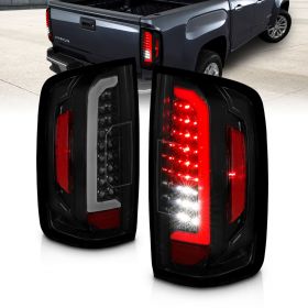 AmeriLite for 2015-2021 GMC Canyon [Full LED] C-Type Tube Smoke Black Replacement Tail Light Set - Passenger and Driver Side