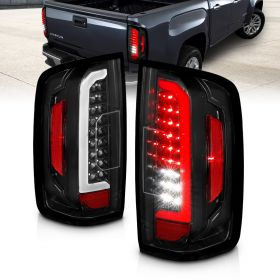 AmeriLite for 2015-2021 GMC Canyon [Full LED] C-Type Tube Black Replacement Tail Light Set - Passenger and Driver Side