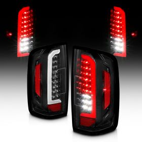 AmeriLite for 2015-2021 GMC Canyon [Full LED] C-Type Tube Black Replacement Tail Light Set - Passenger and Driver Side