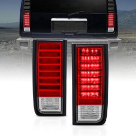 AmeriLite Red/Clear LED Replacement Brake Turn Signal Tail Lights Set For Hummer H2 - Passenger and Driver Side