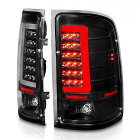 AmeriLite for 2007-2013 GMC Sierra 1500 2500HD 3500HD C-Type LED Tube Black Replacement Taillights Assembly Pair - Passenger and Driver Side