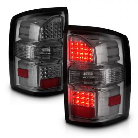 AmeriLite for 2014-2018 GMC Sierra 1500 2500HD 3500HD Smoke LED Replacement Tail Lights Assembly Pair - Driver and Passenger Side