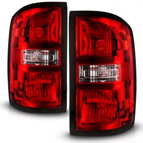 AmeriLite for 2014-2019 GMC Sierra 1500 2500HD 3500HD OE Style Red Replacement Tail Lights Assembly Brake Lamps Set - Passenger and Driver Side