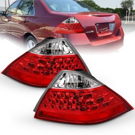AmeriLite Clear Red Replacement Taillights Housing [No Led Kit] for 2006-2007 Honda Accord 4-Door Sedan - Passenger and Driver Side