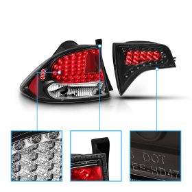 AmeriLite 4pc Black Replacement Brake Turn Signal Taillights Set For 06-08 Honda Civic Sedan 4 Door - Passenger and Driver Side