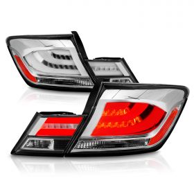 AmeriLite Chrome LED Bar Brake Replacement Tail Lights Set For 2013-2015 Honda Civic 4 Door - Passenger and Driver Side