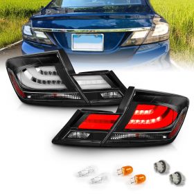 AmeriLite Black LED Bar Replacement Brake Tail Lights Set For 13-15 Honda Civic 4 Door - Passenger and Driver Side