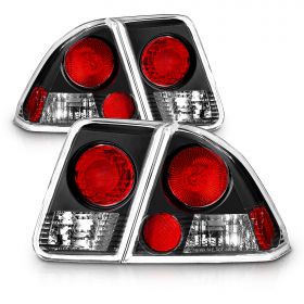 AmeriLite For 2001-2005 Honda Civic 4 Door Black Euro Reaplcement Taillights - Passenger and Driver Side