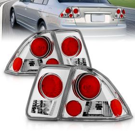 AmeriLite For 2001-2005 Honda Civic 4 Door Chrome Euro Reaplcement Taillights - Passenger and Driver Side