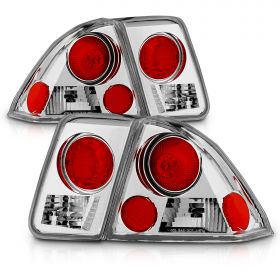 AmeriLite For 2001-2005 Honda Civic 4 Door Chrome Euro Reaplcement Taillights - Passenger and Driver Side