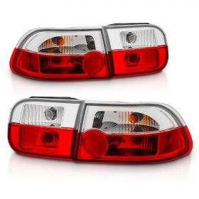AmeriLite 2/4 Door Replacement Brake Trunk Taillights Red/Clear Set For 92-95 Honda Civic - Passenger and Driver Side