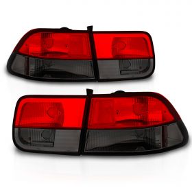 AmeriLite For 1996-2000 Honda Civic Coupe Red Smoke Crystal Replacement Brake Tail Lights 4pcs Assembly Set - Passenger and Driver Side