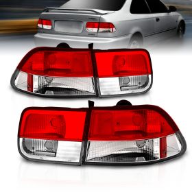 AmeriLite For 1996-2000 Honda Civic Coupe Crystal Clear Red Replacement Brake Tail Lights 4 Pieces Set - Passenger and Driver Side