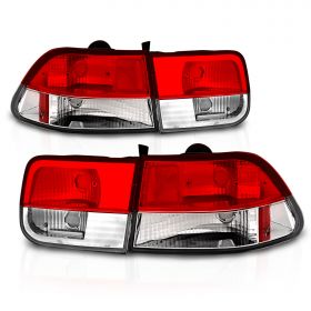 AmeriLite For 1996-2000 Honda Civic Coupe Crystal Clear Red Replacement Brake Tail Lights 4 Pieces Set - Passenger and Driver Side