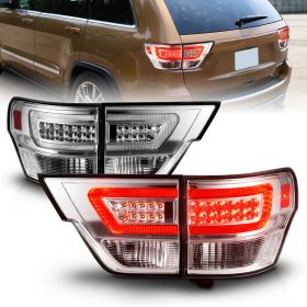 AmeriLite for 2011-2013 Jeep Grand Cherokee WK2 LED Tube Chrome Replacement Tail Lights Assembly Set  - Passenger and Driver Side