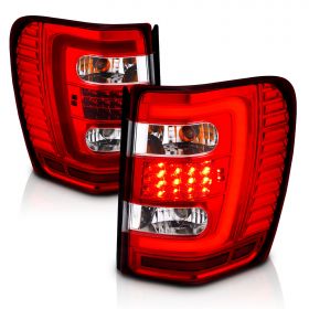 AmeriLite for 1999-2004 Jeep Grand Cherokee C-Type LED Tube Red Replacement Tail Lights Set- Passenger and Driver Side