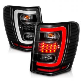AmeriLite for 1999-2004 Jeep Grand Cherokee C-Type LED Tube Black Tail Lights Assembly Set- Passenger and Driver Side