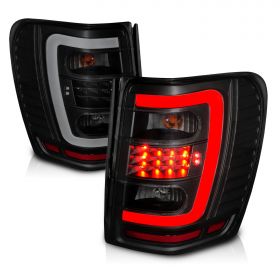 AmeriLite for 1999-2004 Jeep Grand Cherokee C-Type LED Tube Dark Black Replacement Tail Lights Set- Passenger and Driver Side