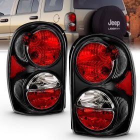 AmeriLite Black Replacement Brake Tail Lights Set For 02-07 Jeep Liberty SUV - Passenger (Right) and Driver (Left) Side