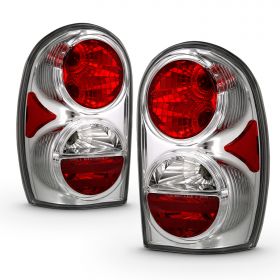 AmeriLite Chrome Replacement Brake Tail Lights Set For 02-07 Jeep Liberty SUV - Passenger (Right) and Driver (Left) Side
