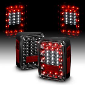 AmeriLite Black LED Tail Lights Pair For Jeep Wrangler - Passenger and Driver Side