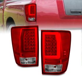 AmeriLite for 2004-2015 Nissan Titan A60 C-Type LED Tube Red Replacement Tail Lights Pair - Driver and Passenger Side