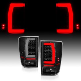 AmeriLite for 2004-2015 Nissan Titan A60 C-Type LED Tube Black Replacement Tail Lights Pair - Driver and Passenger Side