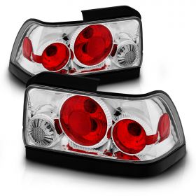 AmeriLite Replacement Rear Brake Taillights Chrome (Black Trim) For 1993-1997 Toyota Corolla - Passenger and Driver Side