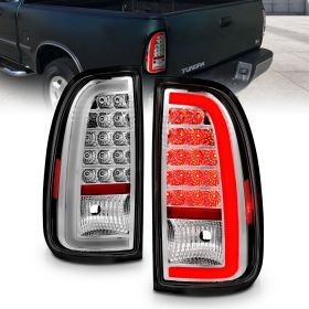 AmeriLite for 2000-2006 Toyota Tundra Standard | Access Cab C-Type LED Tube Chrome Replacement Brake Tail Lights Pair - Passenger and Driver Side