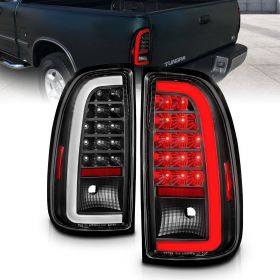 AmeriLite for 2000-2006 Toyota Tundra Standard | Access Cab C-Type LED Tube Black Replacement Brake Tail Lights Pair - Passenger and Driver Side