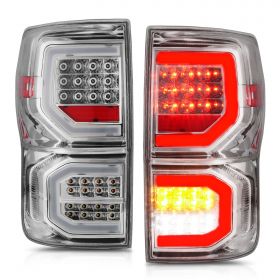 AmeriLite for 2007-2013 Toyota Tundra Pickup Clear Chrome [Full LED] Dual C-Type Tube Replacement Tail lights Brake Lamp Pair - Passenger and Driver Side