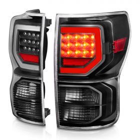 AmeriLite Replacement for 2007-2013 Toyota Tundra Pickup Crystal Black LED C-Type Tube Taillights Pair - Passenger and Driver Side