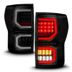 AmeriLite for 2007-2013 Toyota Tundra Pickup Dark Black [Full LED] Dual C-Type Tube Replacement Tail lights Brake Lamp