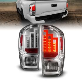 AmeriLite for 2016-2022 Toyota Tacoma Pickup Truck LED Tube Parking Lamp Crystal Chrome Tail Lights Assembly - Driver and Passenger Side