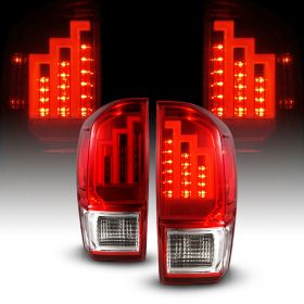 AmeriLite for 2016-2022 Toyota Tacoma Pickup Truck LED Tube Parking Lamp Clear Red Tail Lights Assembly - Driver and Passenger Side