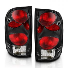 AmeriLite for 1995-2000 Toyota Tacoma Black Replacement Tail Lights Set + Bulb & Harness - Passenger and Driver Side.