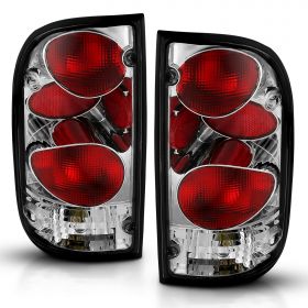 AmeriLite for 1995-2000 Toyota Tacoma OE Chrome Replacement Tail Lights w/Bulb Harness Assembly Set - Passenger and Driver Side.