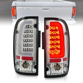 AmeriLite for 1995-2000 Toyota Tacoma C-Type LED Bar Crystal Chrome Replacement Tail Light Assembly Set - Driver and Passenger Side