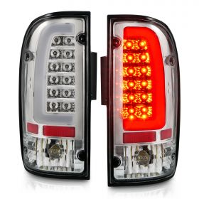 AmeriLite for 1995-2000 Toyota Tacoma C-Type LED Bar Crystal Chrome Replacement Tail Light Assembly Set - Driver and Passenger Side