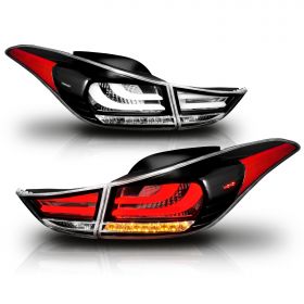 AmeriLite Black LED Bar Replacement Brake Taillights 4 Pcs Set For Hyundai Elantra - Passenger and Driver Side