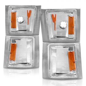 AmeriLite for 1994-2002 C/K Tahoe Suburban Full Size Blazer Chrome Replacement Front Parking Light Corner Lamp 4pcs Set - Passenger and Driver Side