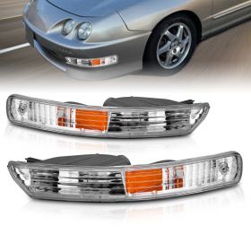 AmeriLite for 1998-2001 Acura Integra OE Chrome Amber Replacement Bumper Parking Lights Set - Passenger and Driver Side