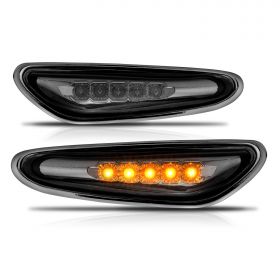 AmeriLite for BMW 3 Series E34 E39 E46 E60 X3 Smoke LED Replcacement Front Fender Side Marker Light Assembly Set - Driver and Passenger Side